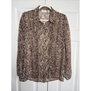 Chico's Ruffle Snakeskin‎ Blouse Womens Size 1 M Brown Animal Print Chiffon Top